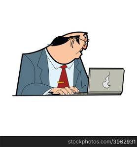 businessman boss behind the laptop. The laptop computers. Internet gadget. businessman boss behind the laptop