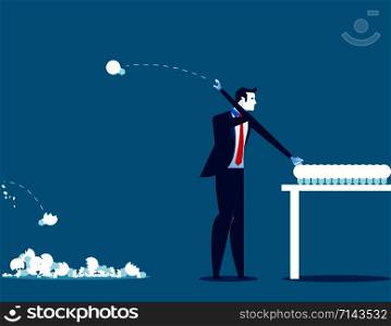 Businessman breaking light bulbs. Concept business vector illustration.