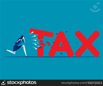 Businessman breaking tax with a fist. Concept business taxes illustration, Flat cartoon vector design