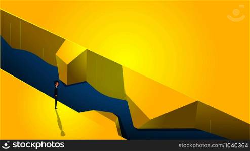 Businessman can&rsquo;t find way form river concept vector illustration impossible business. Background design goal challenge art career company. Change aim difficult mission idea. Hard operation task