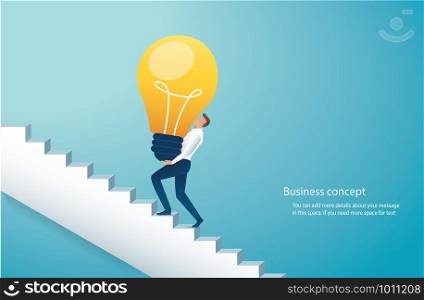 businessman carring light bulb climbing stairs to success vector illustration eps10