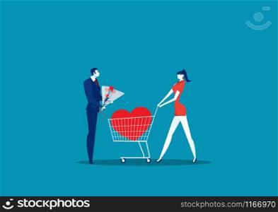 businessman carrying heart flower for give him girlfriend Concept with lots of love in valentine's day. Vector illustration