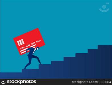 businessman carrying heavy credit card debt financial concept vector