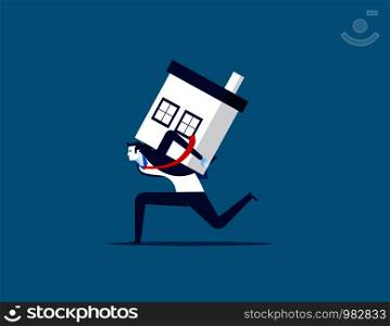 Businessman carrying house. Concept business vector illustration.