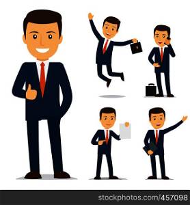 Businessman cartoon character in different poses. Vector illustration. Businessman cartoon character