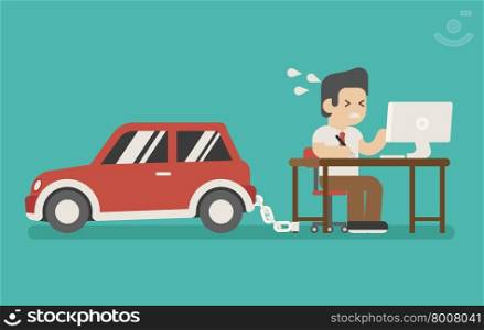 businessman chained on work and a car , eps10 vector format
