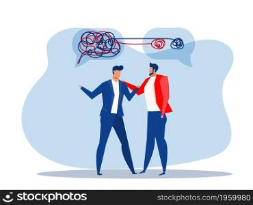 Businessman chaos with help, mental health or psychotherapy, schizophrenia concept, cognitive trap, communication or empathy, vector flat illustration