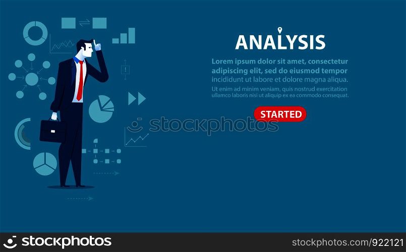 Businessman character an analysis. Concept business illustration banners of websites and more. Template. Businessman character an analysis. Concept business illustration banners of websites and more. Template