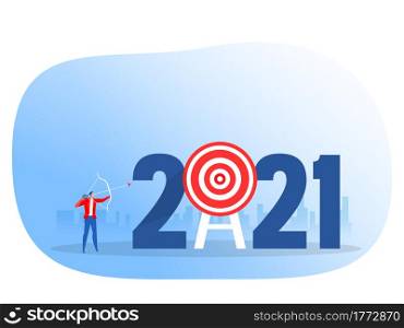 businessman character archery shooting targets on 2021 year achievement focus concept successful Vector illustration