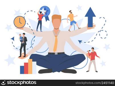 Businessman character showing different social roles. Work, family, leisure. Can be used for topics like activity, lifestyle, multitasking