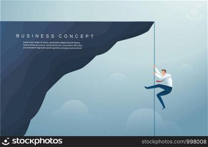 businessman climbed the mountain. business concept of win and success