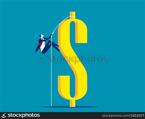 Businessman climbing dollar. Concept business finance and industry, Flat business cartoon, Character style design.