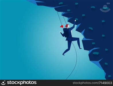 Businessman climbing mountain. Challenge, concept vector illustrator.