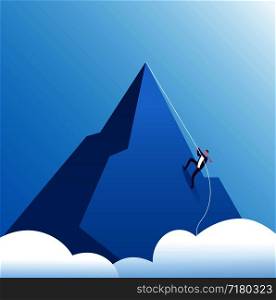 Businessman climbing mountain. Challenge, perseverance and personal growth, effort in career. Business motivation vector concept. Leadership business climb to mountain top illustration. Businessman climbing mountain. Challenge, perseverance and personal growth, effort in career. Business motivation vector concept