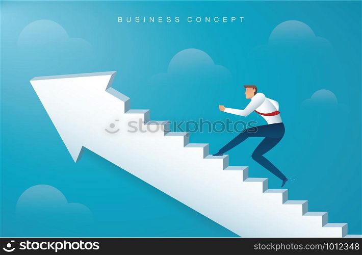 businessman climbing the arrow stairs to success vector illustration eps10