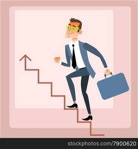 Businessman climbs growing schedule. The business concept of career growth