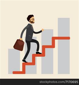 Businessman climbs the stairs,flat vector illustration