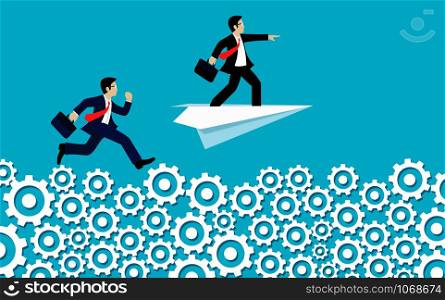 businessman competition run on the gear. go to goal. business success. creative idea. leadership. illustration vector