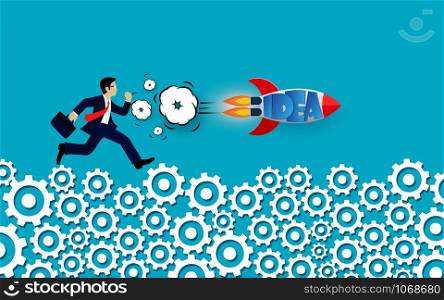 businessman competition run on the gear. space shuttle. go to goal. business success. creative idea. leadership. illustration vector