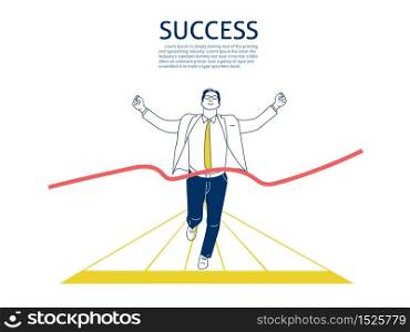 Businessman crossing finish line, Business success concept, hand drawn style vector doodle design illustrations. - Vector