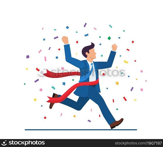 businessman crossing the finish line. Winner champion concept. Business leadership. Business Achievement. Successful Manager. Vector illustration in flat style.. businessman crossing the finish line.