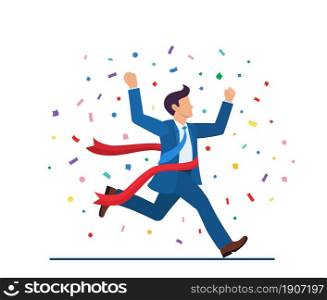 businessman crossing the finish line. Winner champion concept. Business leadership. Business Achievement. Successful Manager. Vector illustration in flat style.. businessman crossing the finish line.