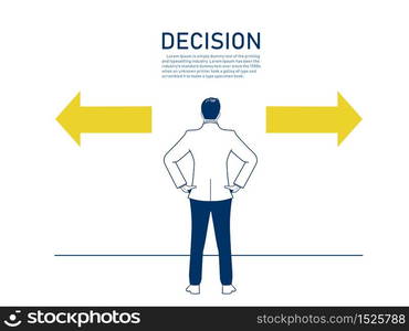 Businessman decision to choose which direction. Business decision concept, hand drawn style vector doodle design illustrations. - Vector