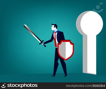 Businessman defending. Concept business illustration. Vector flat