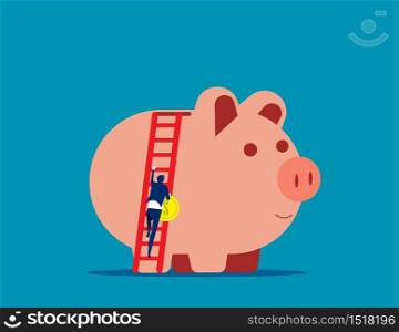 Businessman deposit coin in piggy bank. Concept business vector illustration, Banking, Financial, Saving