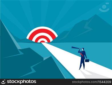 businessman direction vision in telescope go to goal for success vector