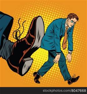 Businessman dismissal pop art retro comic book vector illustration. Sad office worker. Businessman dismissal pop art