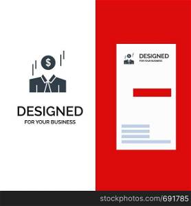 Businessman, Dollar, Man, Money Grey Logo Design and Business Card Template