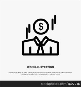 Businessman, Dollar, Man, Money Line Icon Vector