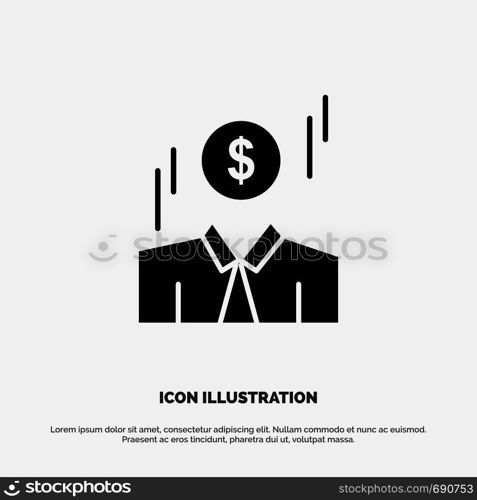 Businessman, Dollar, Man, Money solid Glyph Icon vector