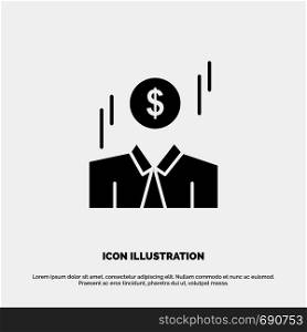 Businessman, Dollar, Man, Money solid Glyph Icon vector