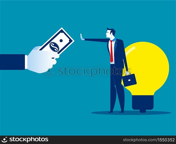 Businessman don&rsquo;t sell his ideas. Concept business vector, Buy and Sell, Successful, Achievement.