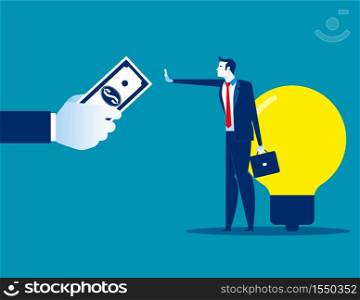 Businessman don&rsquo;t sell his ideas. Concept business vector, Buy and Sell, Successful, Achievement.