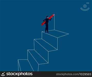 Businessman drawing outline of steps with pen. Concept business vector illustration.