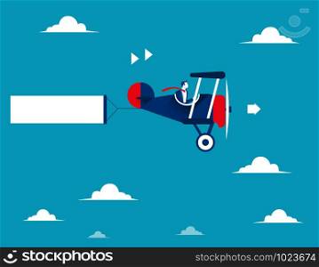Businessman drive airplane. Concept business vector illustration.