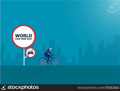 businessman drive bicycle with World car free day vector illustration.