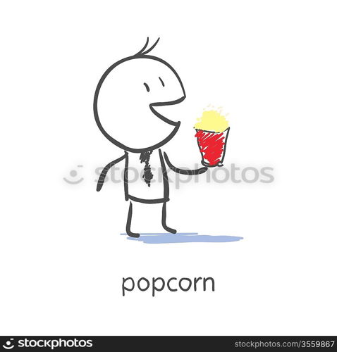 Businessman eating popcorn