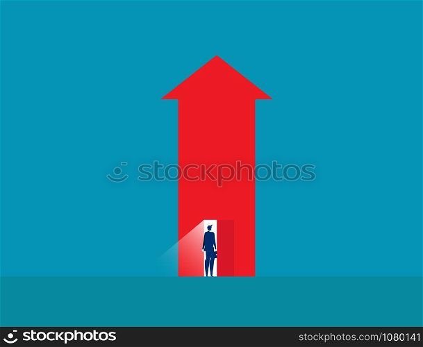 Businessman entering in arrow pointing up. Concept business vector illustration.