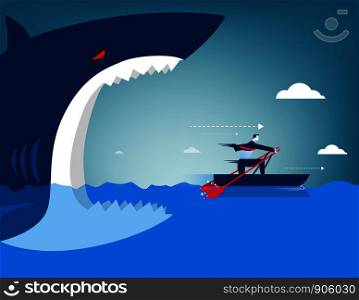 Businessman escape on the shark. Concept business illustration