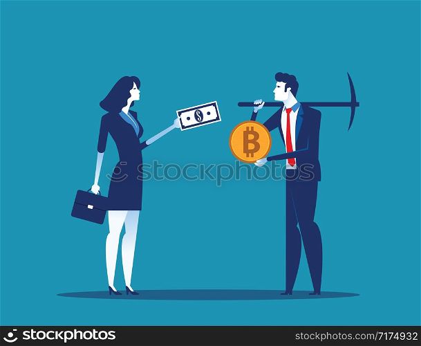 Businessman exchange bitcoin cryptocurrency mining. Concept business digital currency vector illustration.