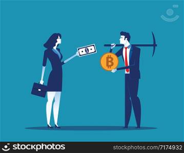Businessman exchange bitcoin cryptocurrency mining. Concept business digital currency vector illustration.