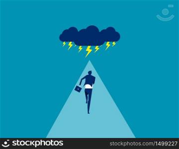 Businessman facing storm. Concept business vector illustration, Storm Cloud, Challenge, Risk.