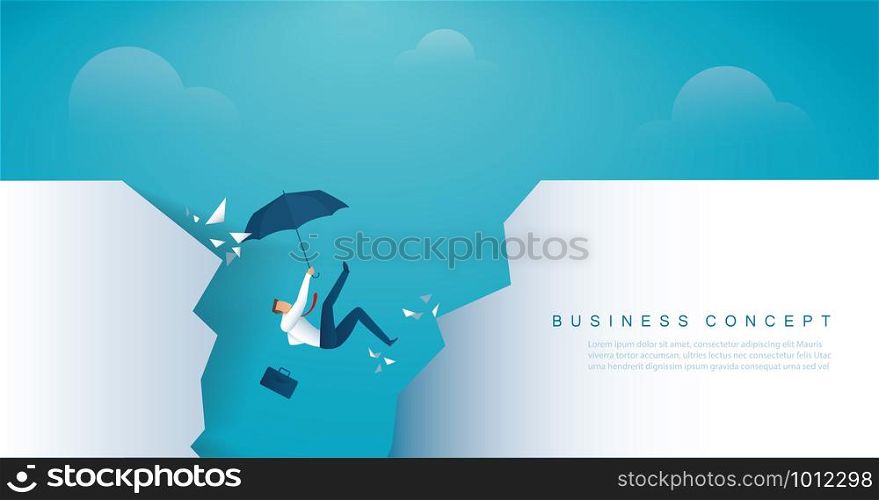 businessman falls into the abyss crisis bankruptcy. vector illustration eps10