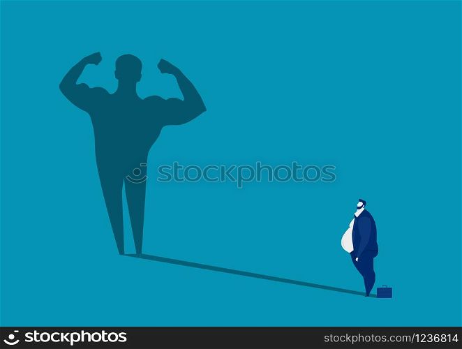 businessman fat Looking Big shadow man body strong, healthy concept Illustration