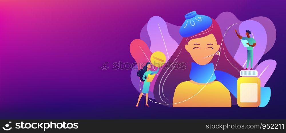 Businessman feeling bad with depressive symptoms, tiny people. Seasonal affective disorder, mood disorder, depression symptoms treatment concept. Header or footer banner template with copy space.. Seasonal affective disorder concept banner header.