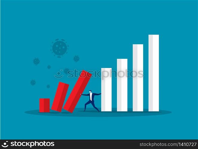 businessman fighting with down graph bar from effect coronavirus